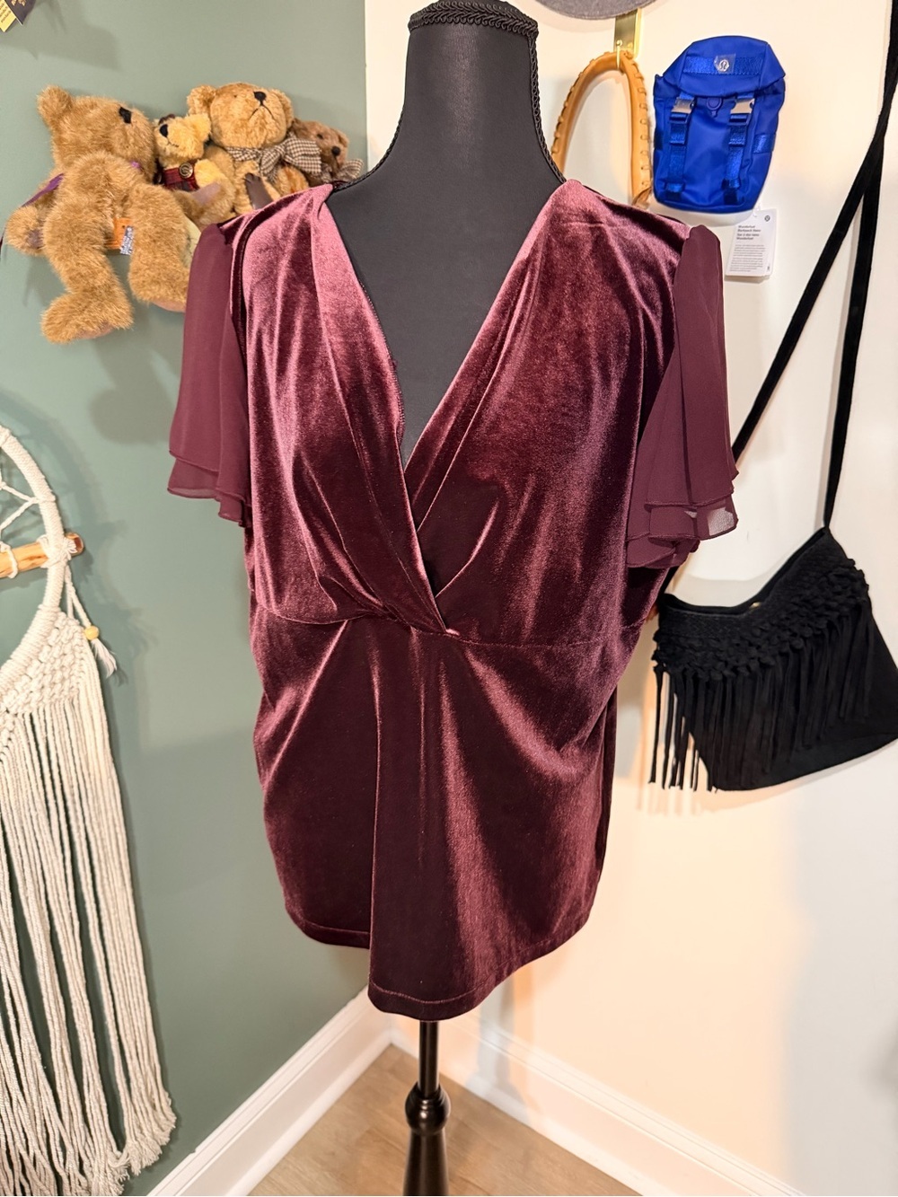Y2K Lauren Ralph Lauren Wine Red Velvet Evening Top XL
